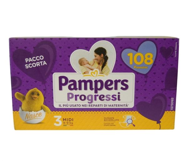 Pampers Progressi Midi 3, 4-9 Kg- 108 Pannolini