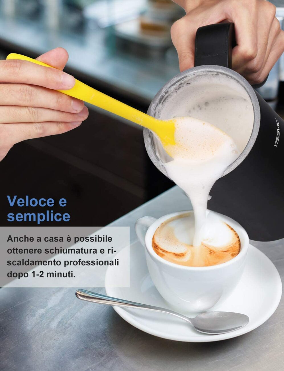 Cappuccino Latte YISSVIC Montalatte Elettrico 3 in 1 300ml 550W Schiumatore in Acciaio Inox con Rivestimento Antiaderente per Caffè Nero 