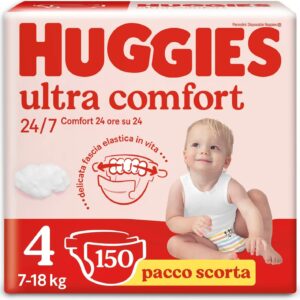 Huggies Pannolini Ultra Comfort, Taglia 4 (7-18 Kg), Confezione da 150 Pannolini