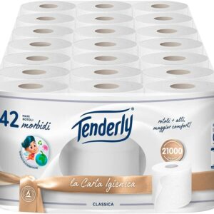 Tenderly Classica, Carta Igienica Morbida, 42 Maxi Rotoli per un totale di 21000 Strappi, Dermatologicamente Testato