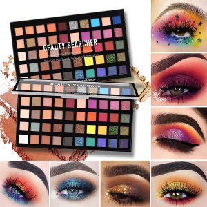 Palette di ombretti 50 colori, glitterati, opachi luccicanti, consistenza vellutata, trucco a lunga durata, metallizzati professionali ad alta pigmentazione