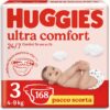 Huggies Pannolini Ultra Comfort, Taglia 3 (4-9 Kg), Confezione da 168 Pannolini