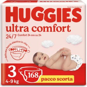 Huggies Pannolini Ultra Comfort, Taglia 3 (4-9 Kg), Confezione da 168 Pannolini