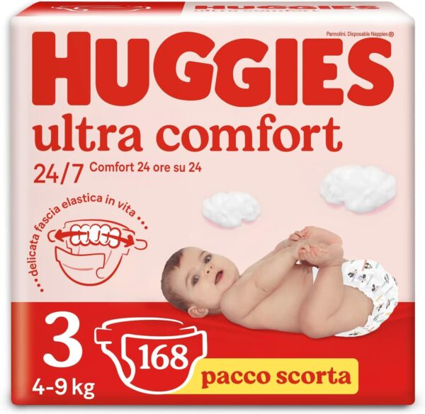 Huggies Pannolini Ultra Comfort, Taglia 3 (4-9 Kg), Confezione da 168 Pannolini