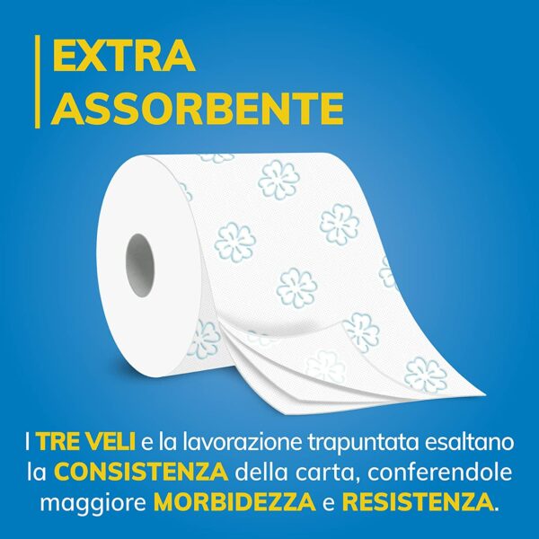 Foxy Camilla, Carta igienica 3 veli profumata alla camomilla, 56 rotoli, 160 strappi per rotolo, Confezione 100% riciclabile - immagine 3