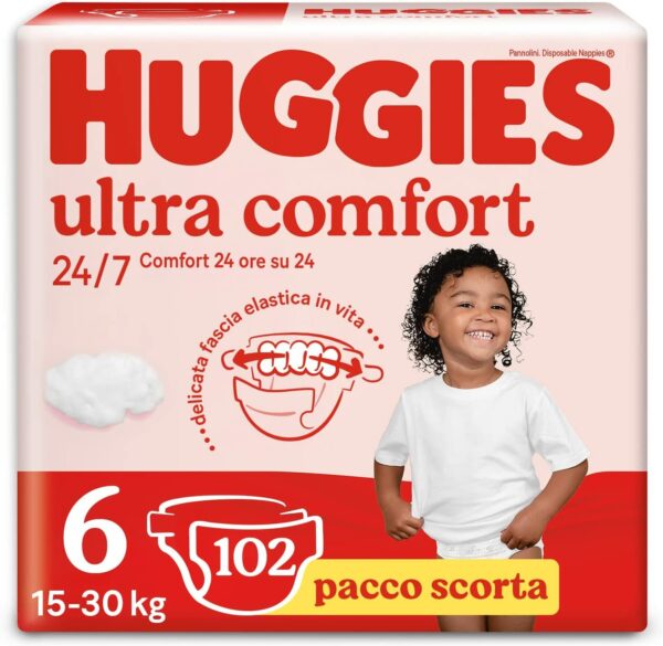 Huggies Pannolini Ultra Comfort, Taglia 6 (16-30 Kg), Confezione da 102 Pannolini
