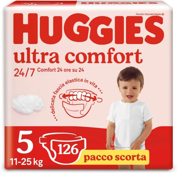 Huggies Pannolini Ultra Comfort, Taglia 5 (11-25 Kg), Confezione da 126 Pannolini