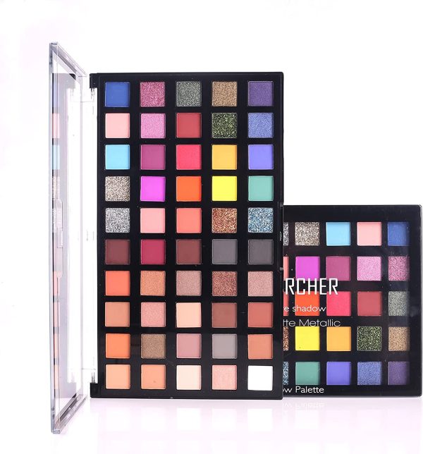 Palette di ombretti 50 colori, glitterati, opachi luccicanti, consistenza vellutata, trucco a lunga durata, metallizzati professionali ad alta pigmentazione - immagine 2