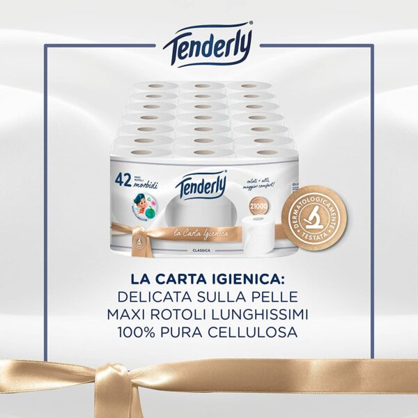 Tenderly Classica, Carta Igienica Morbida, 42 Maxi Rotoli per un totale di 21000 Strappi, Dermatologicamente Testato - immagine 3