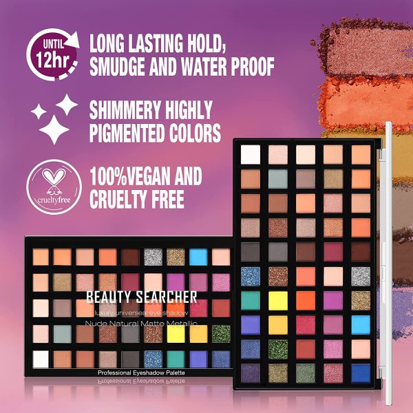 Palette di ombretti 50 colori, glitterati, opachi luccicanti, consistenza vellutata, trucco a lunga durata, metallizzati professionali ad alta pigmentazione - immagine 4