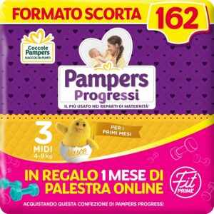Pampers Progressi & Fit Prime Midi, Formato Scorta, 162 Pannolini, Taglia 3 (4-9 Kg)