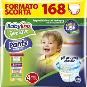Babylino Sensitive Pannolini Mutandina Taglia 4, Pants Maxi (7-13kg), 168 Unità