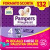 Pampers Progressi & Fit Prime Maxi, Formato Scorta, 132 Pannolini, Taglia 4, 7-18 Kg, 1 mese di palestra online in omaggio