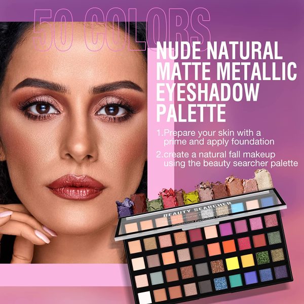 Palette di ombretti 50 colori, glitterati, opachi luccicanti, consistenza vellutata, trucco a lunga durata, metallizzati professionali ad alta pigmentazione - immagine 6