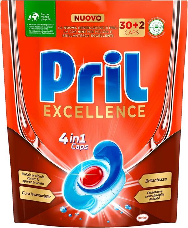 Pril Excellence 4in1 Caps formato da 32x3 (96 capsule), Detersivo Lavastoviglie - immagine 2