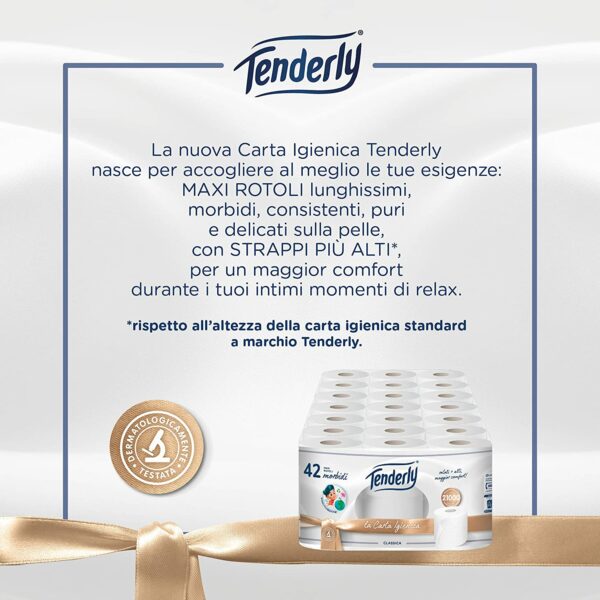 Tenderly Classica, Carta Igienica Morbida, 42 Maxi Rotoli per un totale di 21000 Strappi, Dermatologicamente Testato - immagine 2