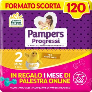 Pampers Progressi & Fit Prime Mini, Formato Scorta, 120 Pannolini, Taglia 2 (3-6 Kg)
