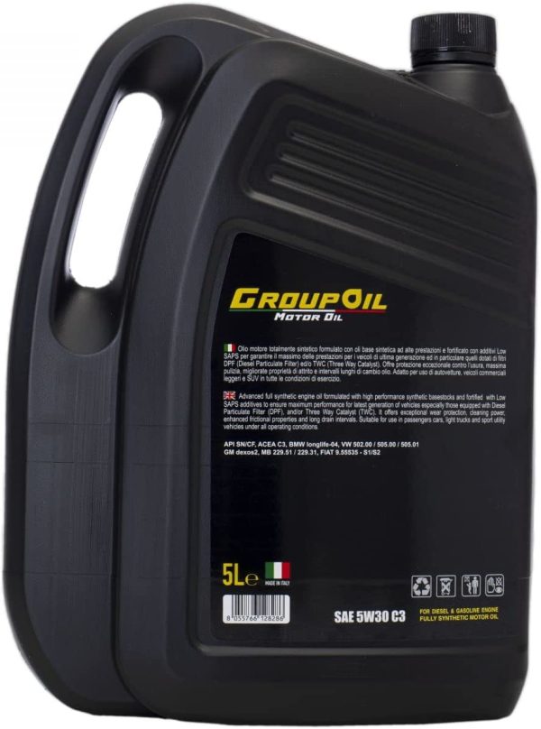 Olio motore 5W30 ACEA C3 - GROUPOIL 1x5Ltotalmente sintetico formulato con oli base sintetica ad alte prestazioni - immagine 2