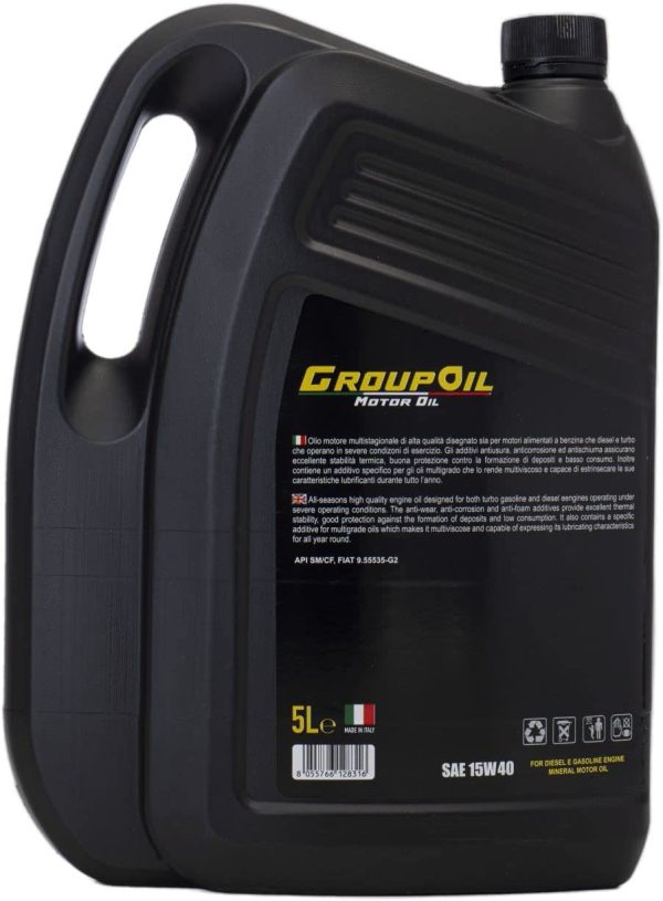 Olio motore SAE 15W-40 ACEA E2 A2/B2 - GROUPOIL  1x5L multistagionale di alta qualità disegnato sia per motori alimentati a benzina che diesel e turbo - immagine 2