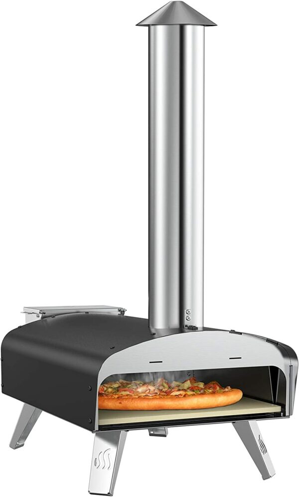 Forno a legna per pizza Miniuo, portatile a Pellet con pietra e pala per ambienti esterni,Nero - immagine 3