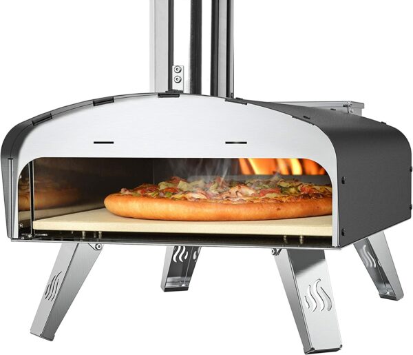 Forno a legna per pizza Miniuo, portatile a Pellet con pietra e pala per ambienti esterni,Nero - immagine 4
