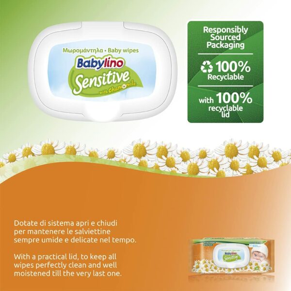 Salviette Babylino Sensitive con profumazione Camomilla, 16 Confezioni, 864 Salviettine - immagine 5