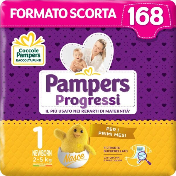 Pampers Progressi Newborn, 168 Pannolini, Taglia 1 (2-5 kg)